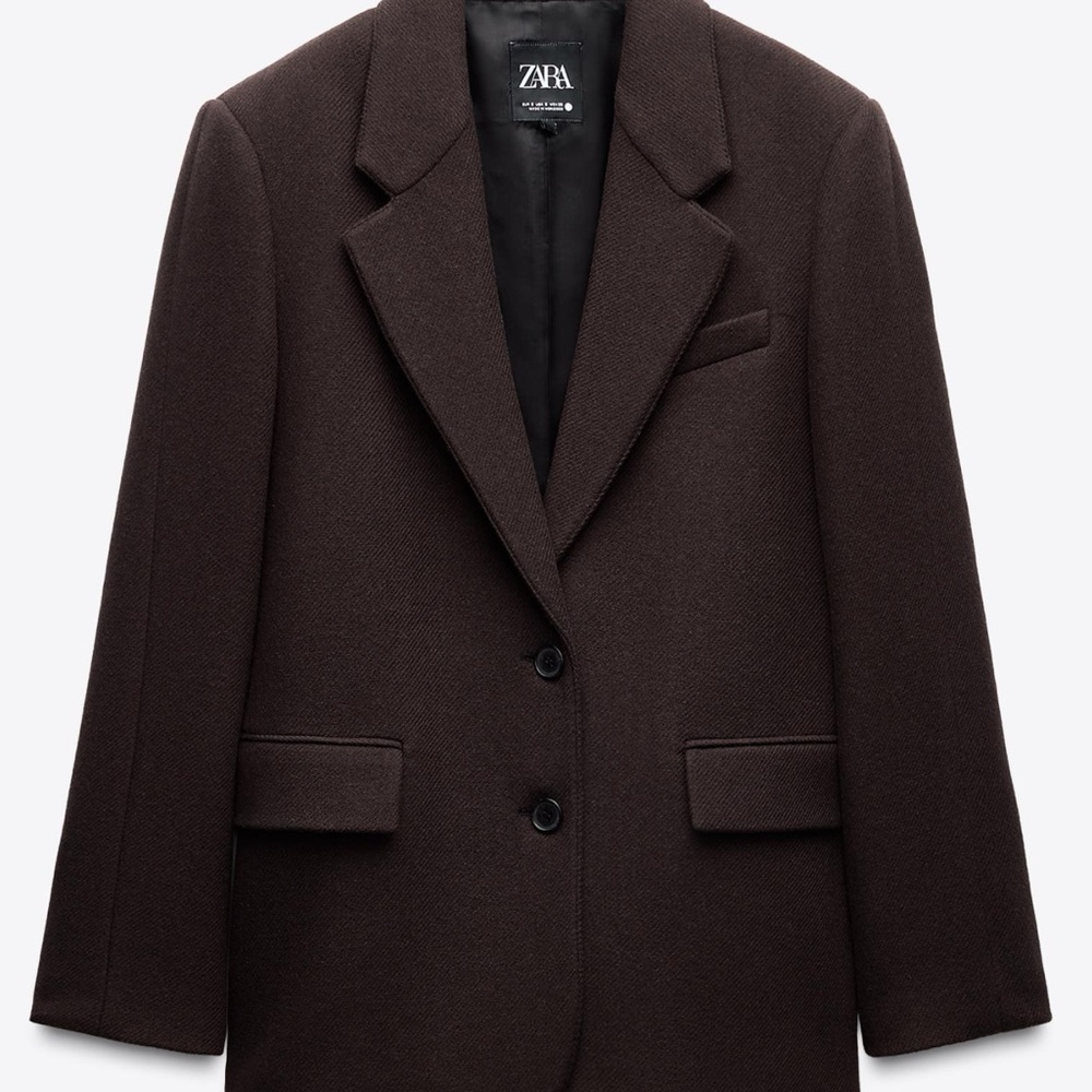Zara Dark Brown Oversized Wool Blazer